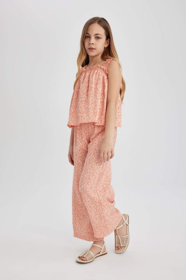 Kız Çocuk Wide Leg Geniş Paça Desenli Pantolon
