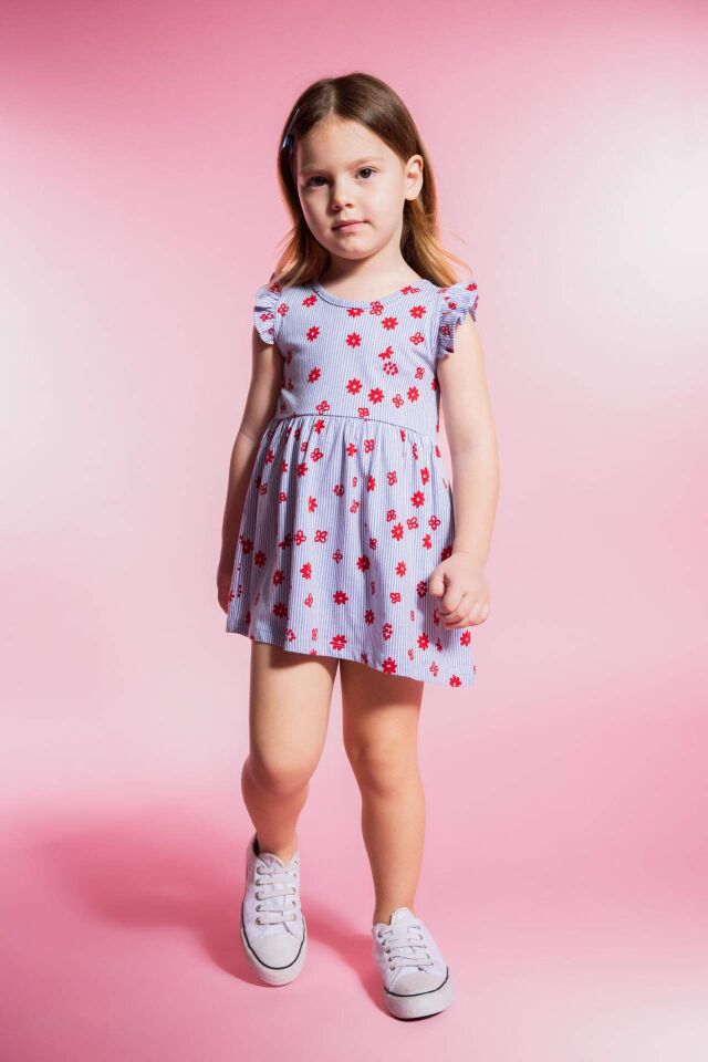 Kız Bebek Çiçek Desenli Kolsuz Elbise