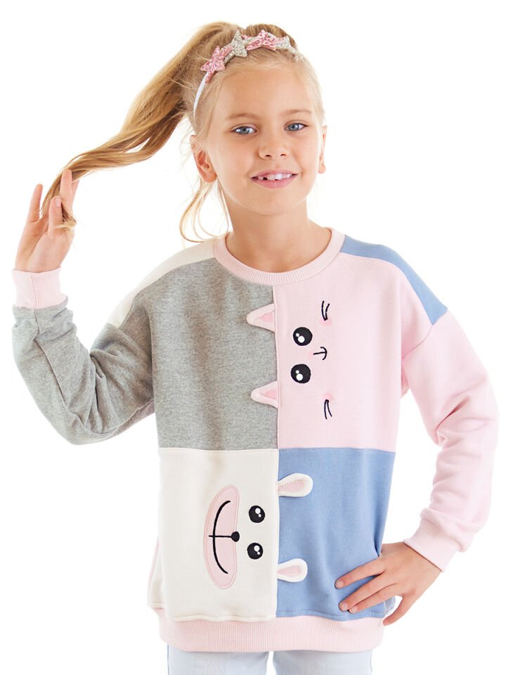 Kedi Ve Ayıcık Kız Çocuk Sweatshirt 5 Y - Pembe
