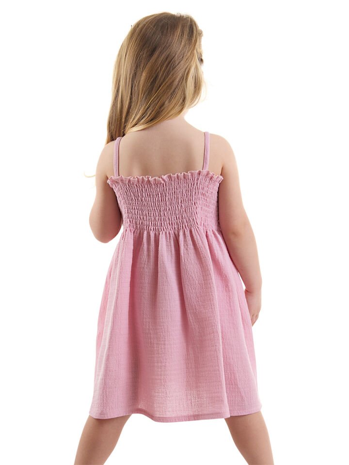 Çiçekli Gülkurusu Kız Bebek Çocuk Müslin Elbise 18-24 M - Pembe
