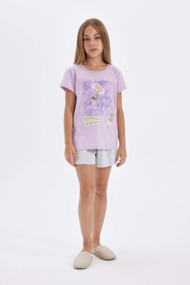 Kız Çocuk Pijama Takımı Baskılı Kısa Kollu Üst Şort