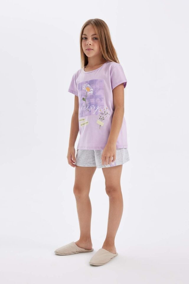 Kız Çocuk Pijama Takımı Baskılı Kısa Kollu Üst Şort