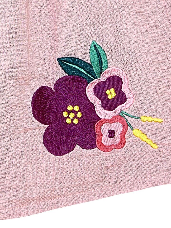 Çiçekli Gülkurusu Kız Bebek Çocuk Müslin Elbise 24-36 M - Pembe