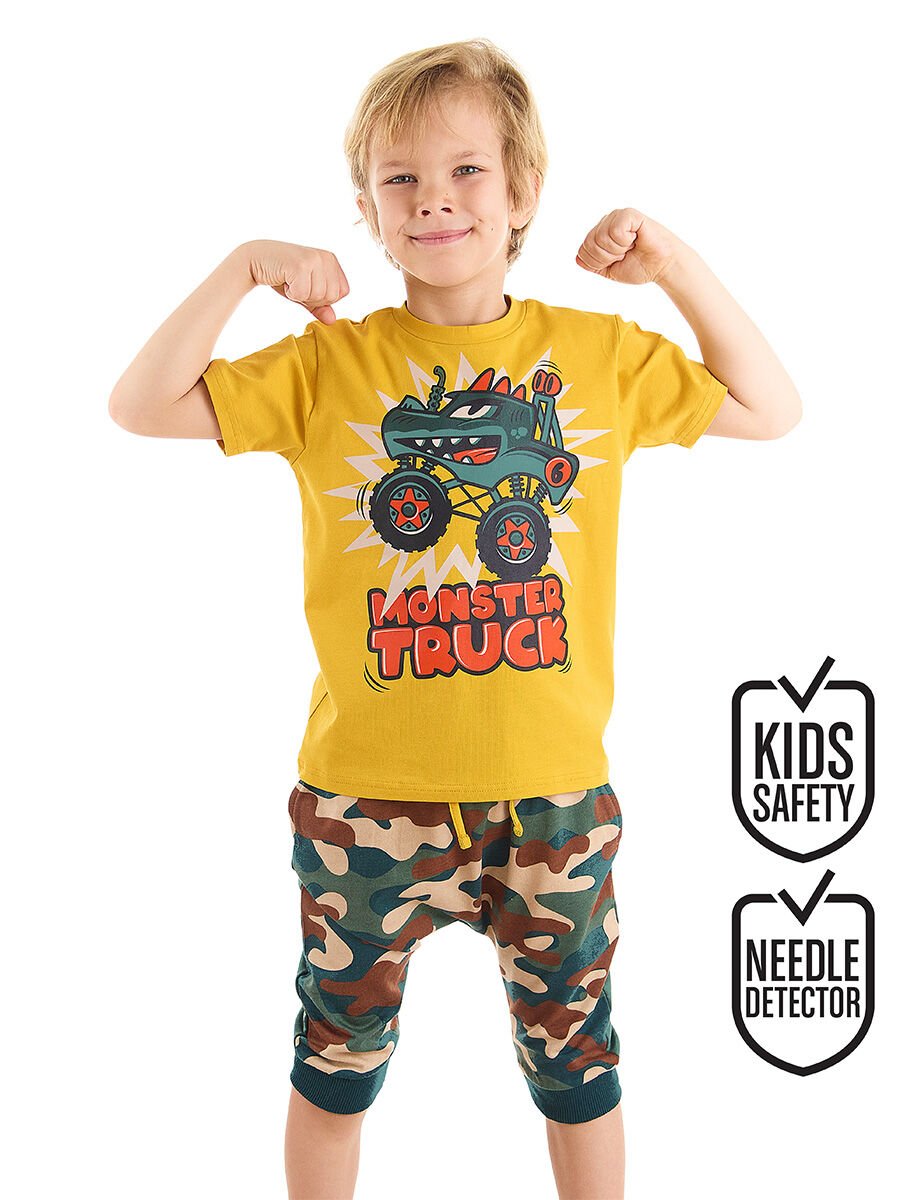 Monster Truck Erkek Çocuk T-shirt Kapri Şort Takım 6 Y - Hardal, Haki