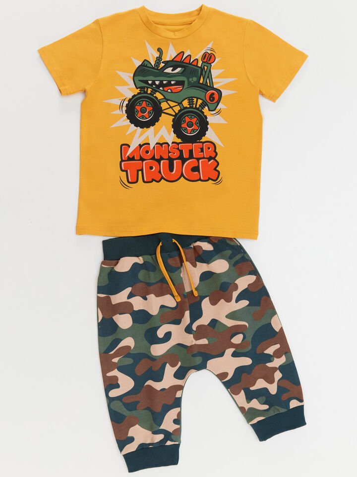 Monster Truck Erkek Çocuk T-shirt Kapri Şort Takım 6 Y - Hardal, Haki