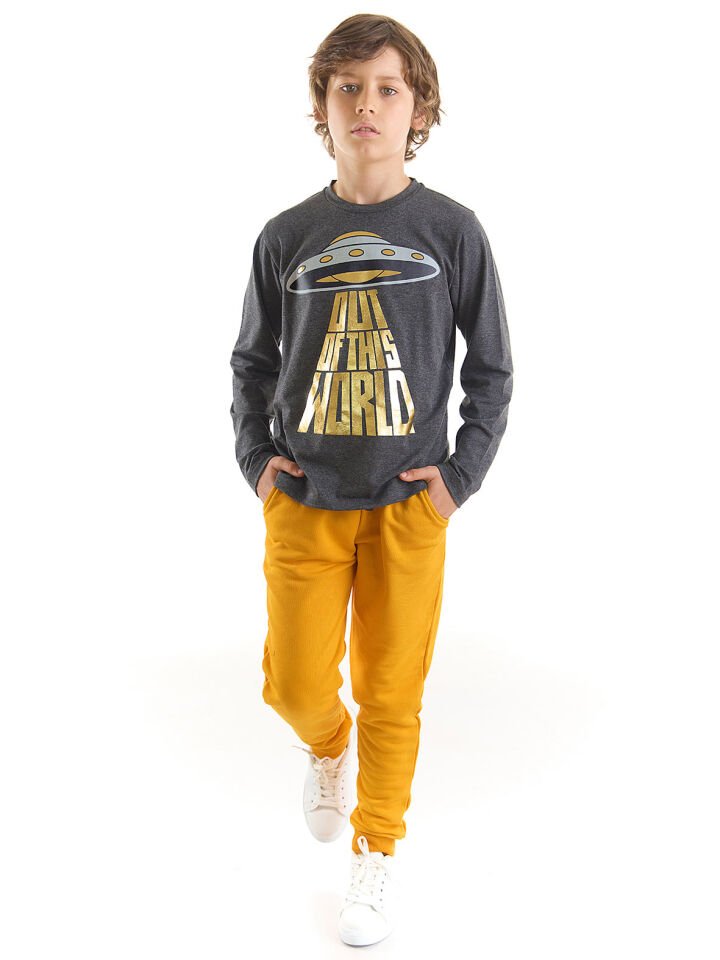 Ufo Erkek Çocuk T-shirt Pantolon Takım 10 Y - Gri, Sarı