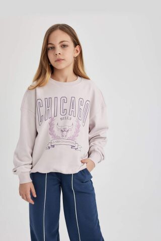 Kız Çocuk NBA Chicago Bulls Oversize Geniş Kalıp Bisiklet Yaka Sweatshirt