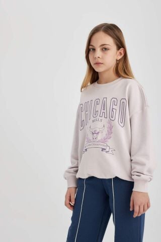 Kız Çocuk NBA Chicago Bulls Oversize Geniş Kalıp Bisiklet Yaka Sweatshirt