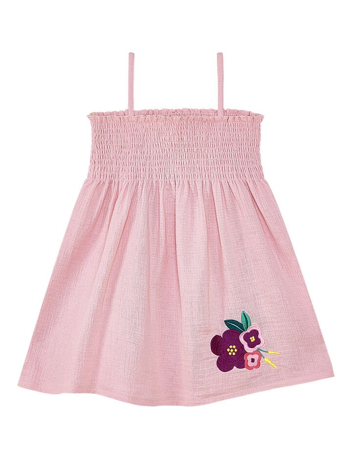 Çiçekli Gülkurusu Kız Bebek Çocuk Müslin Elbise 4 Y - Pembe