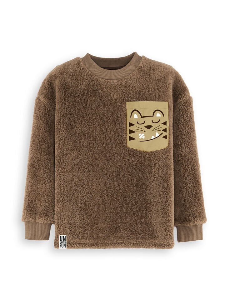 Kaplan Oversize Erkek Çocuk Kahverengi Peluş Sweatshirt