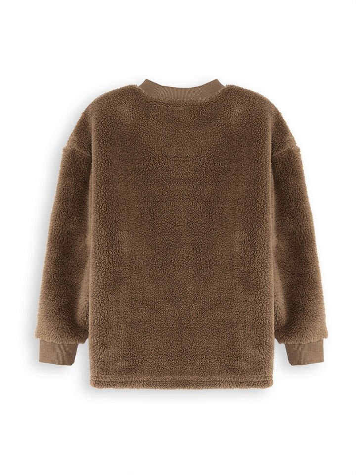Kaplan Oversize Erkek Çocuk Kahverengi Peluş Sweatshirt