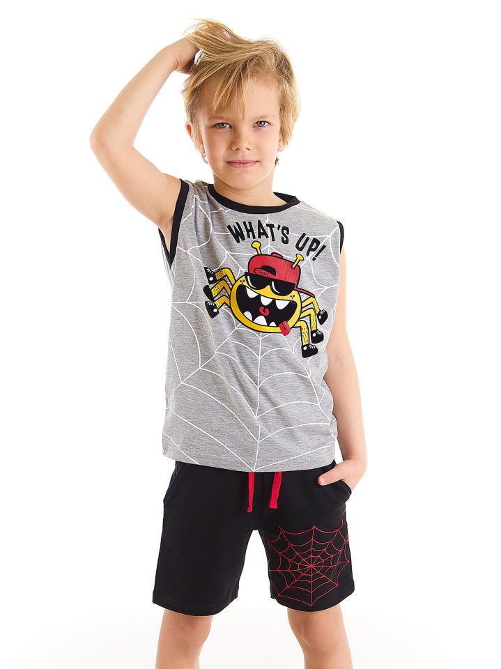 Örümcek Erkek Çocuk T-shirt Şort Takım 2 Y - Gri, Siyah