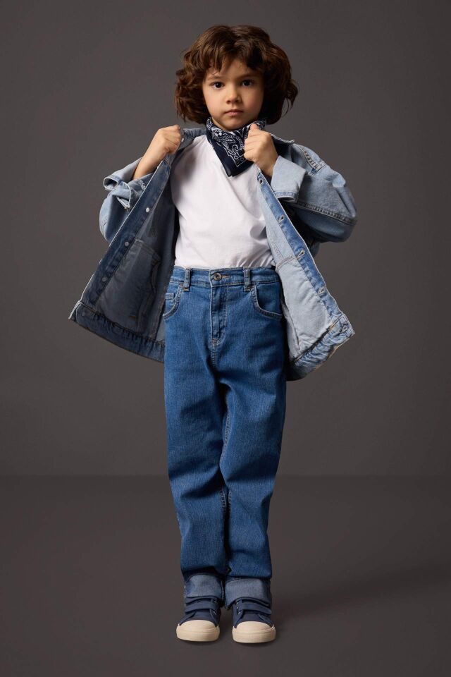 Erkek Çocuk Loose Fit Standart Paça Basic Düz Jean Pantolon