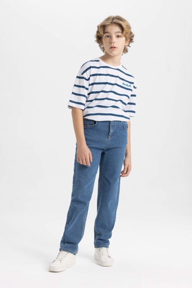 Erkek Çocuk Loose Fit Standart Paça Basic Düz Jean Pantolon