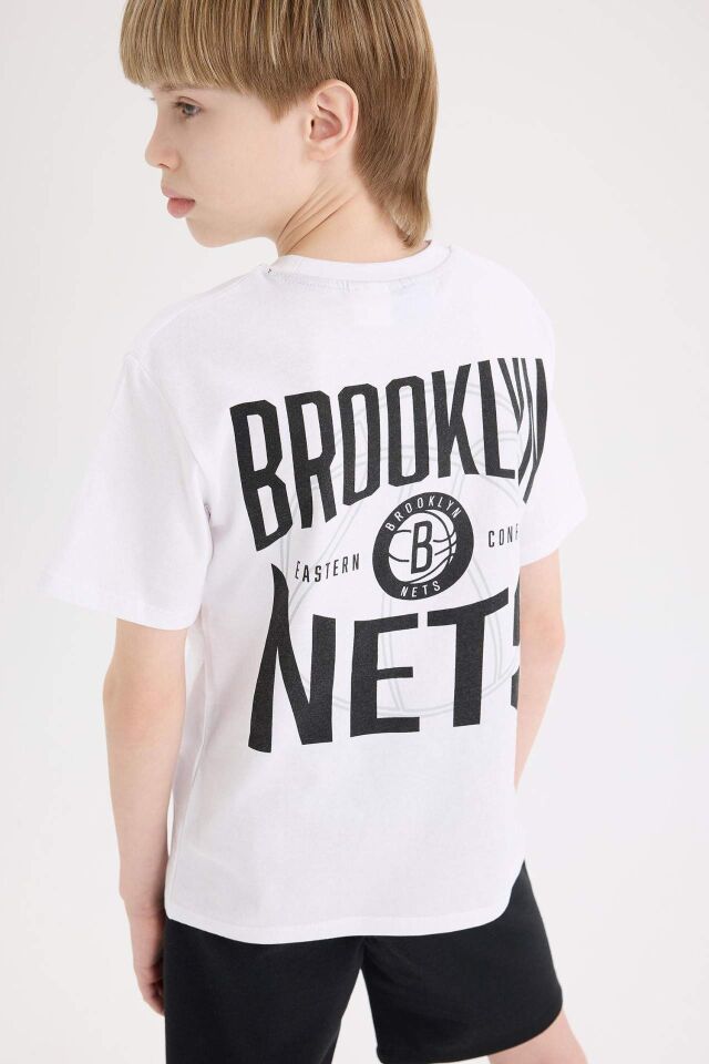 Erkek Çocuk NBA Brooklyn Nets Bisiklet Yaka Sırt Baskılı Kısa Kollu Tişört