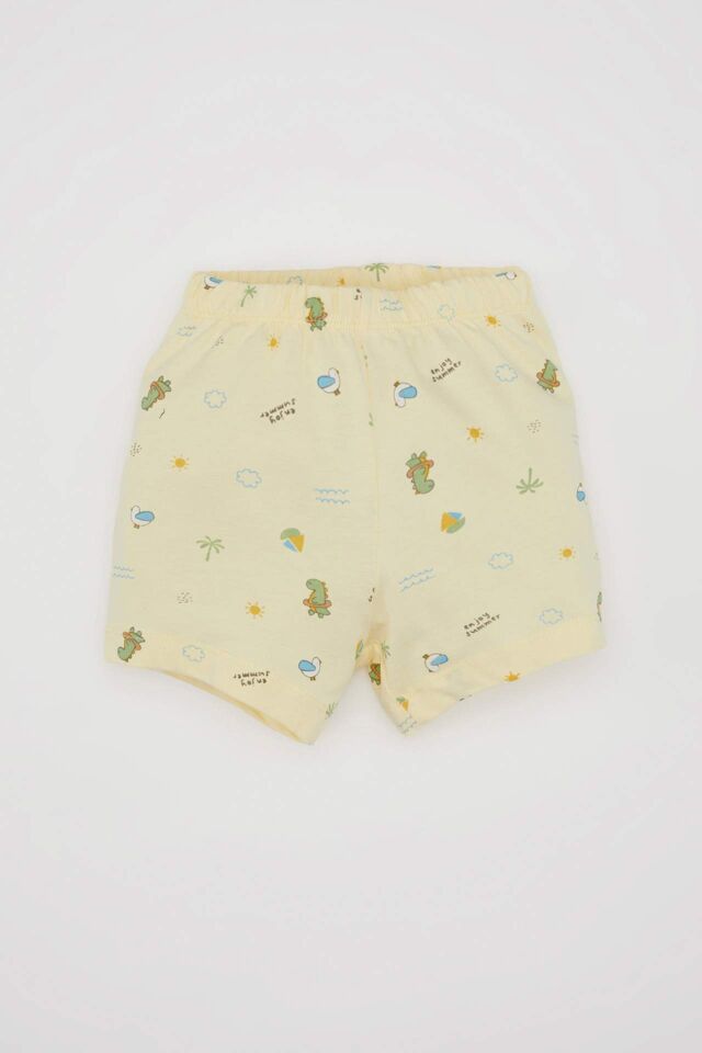 Erkek Bebek Pijama Takımı Dinazor Desenli Penye Kısa Kollu Üst Şort