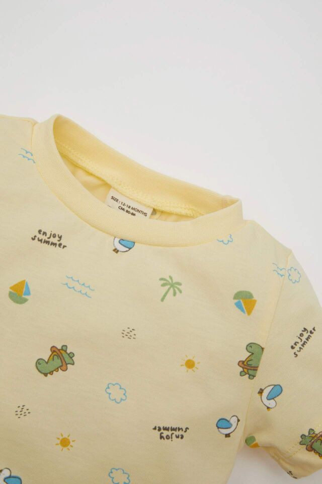 Erkek Bebek Pijama Takımı Dinazor Desenli Penye Kısa Kollu Üst Şort