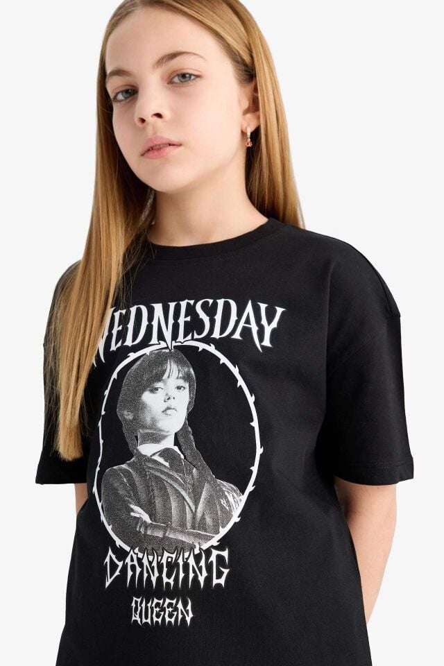 Kız Çocuk Wednesday Relax Fit Bisiklet Yaka Kısa Kollu Tişört