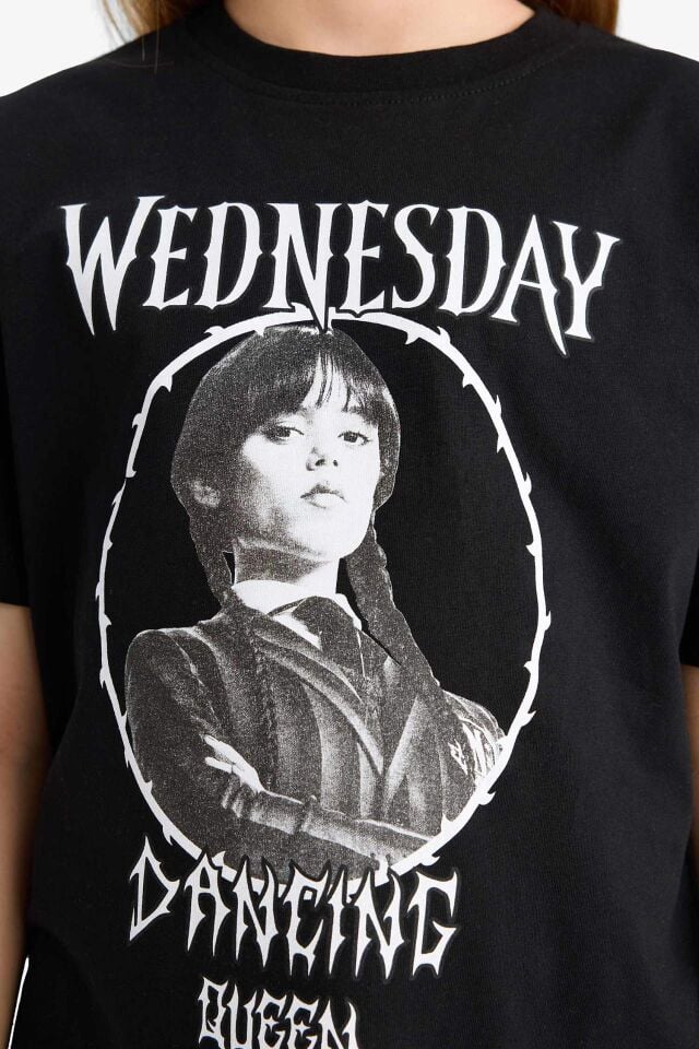 Kız Çocuk Wednesday Relax Fit Bisiklet Yaka Kısa Kollu Tişört