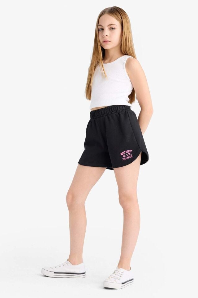 Kız Çocuk Beli Lastikli Baskılı Şort