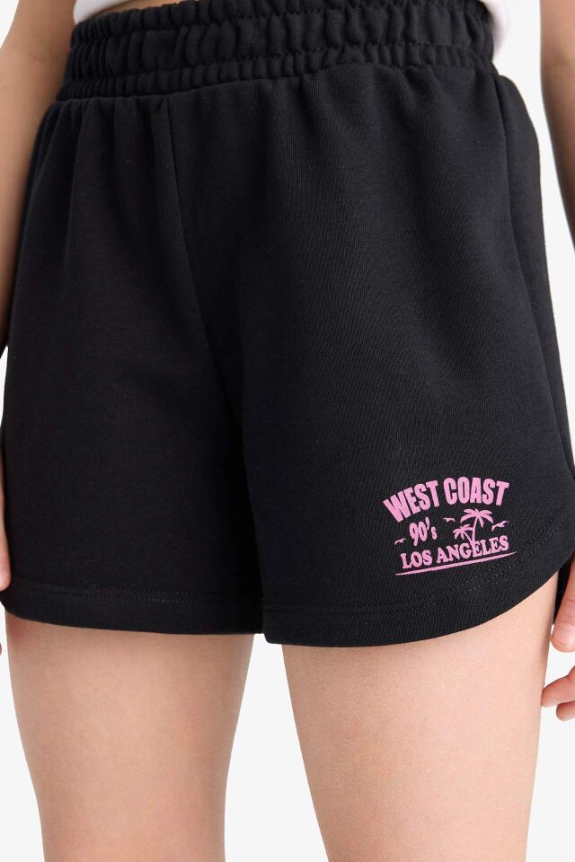 Kız Çocuk Beli Lastikli Baskılı Şort