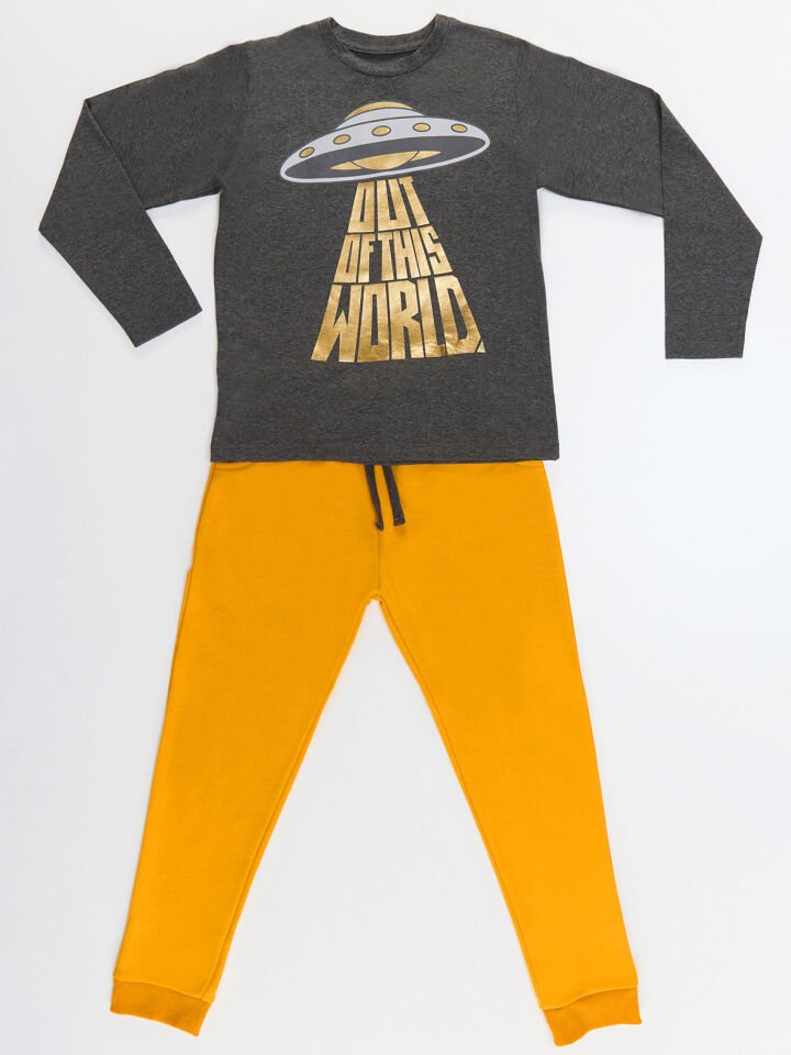Ufo Erkek Çocuk T-shirt Pantolon Takım 9 Y - Gri, Sarı