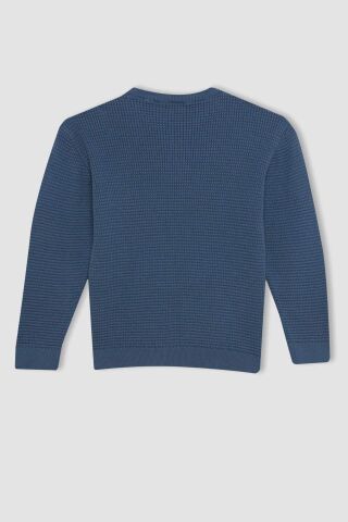 Erkek Çocuk Bisiklet Yaka Basic Düz Triko Kazak