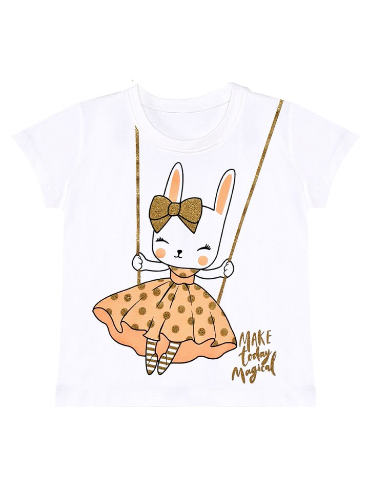 Mutlu Tavşan Kız Çocuk T-shirt Simli Şort Takım 6 Y - Bej