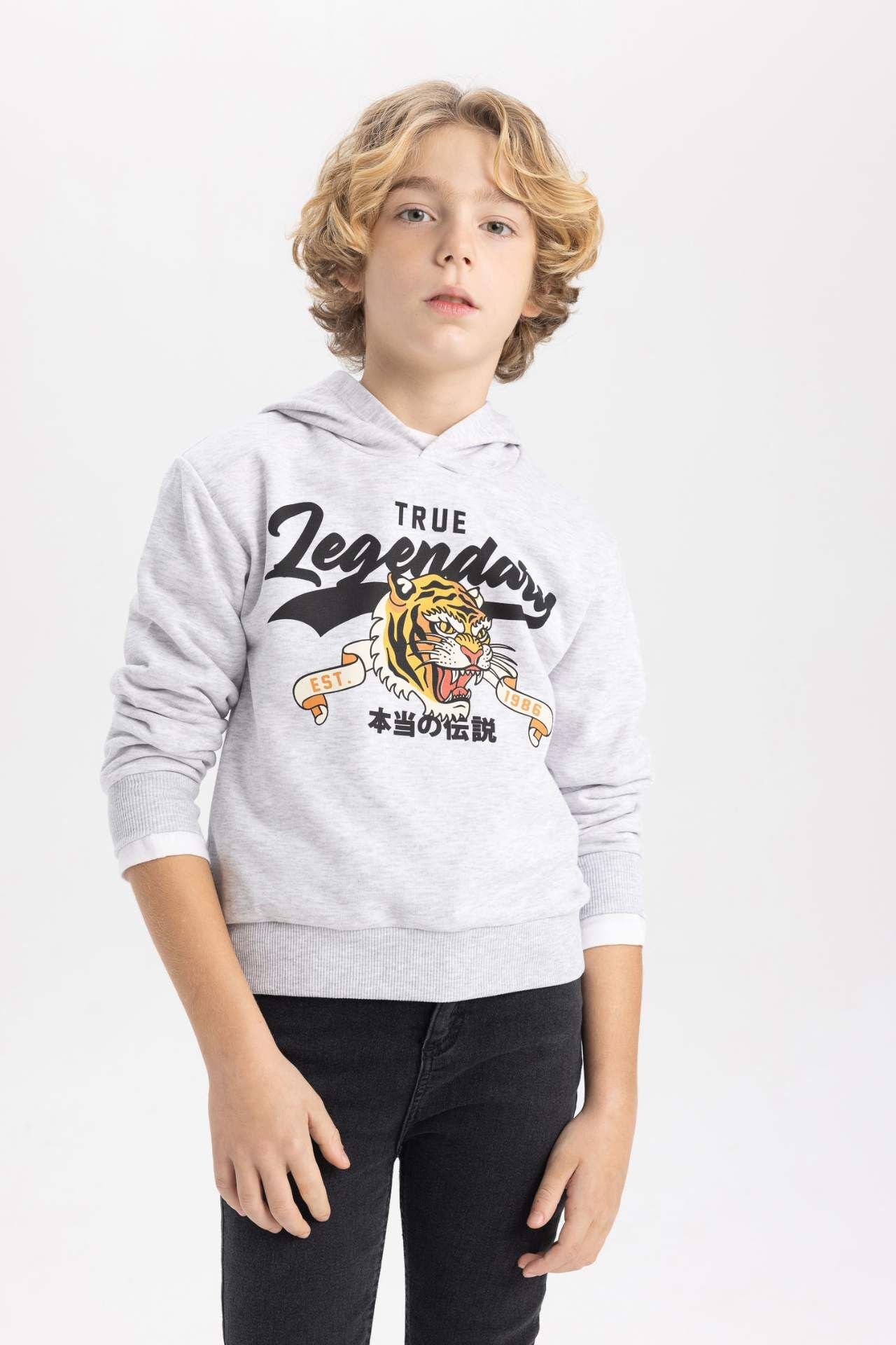 Erkek Çocuk Kapüşonlu Baskılı Sweatshirt
