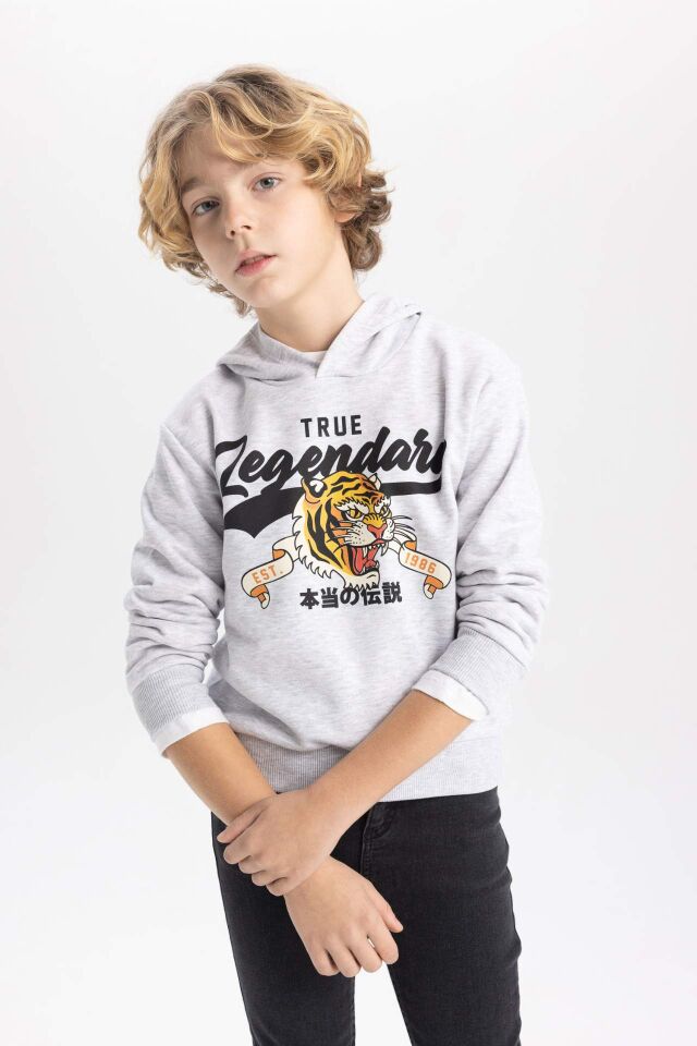 Erkek Çocuk Kapüşonlu Baskılı Sweatshirt 13/14 Yaş