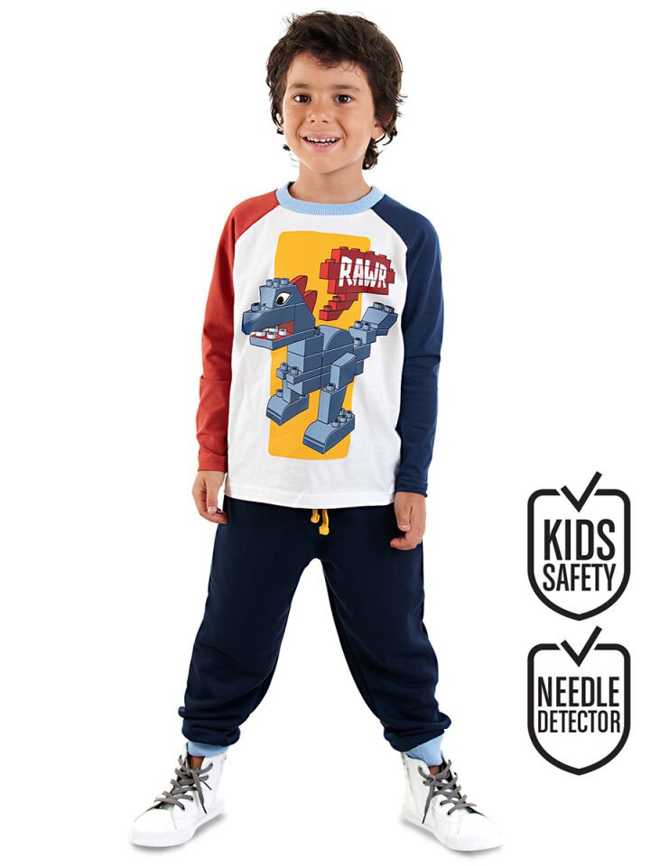Bricks Dino Erkek Çocuk T-shirt Pantolon Takım 7 Y - Beyaz