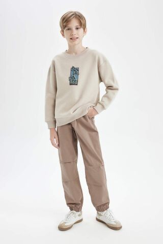 Erkek Çocuk Bağcıklı Beli ve Paçası Lastikli Cepli Jogger Gabardin Pantolon