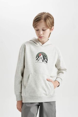 Erkek Çocuk Oversize Geniş Kalıp Baskılı Kapüşonlu Sweatshirt