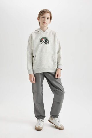 Erkek Çocuk Oversize Geniş Kalıp Baskılı Kapüşonlu Sweatshirt