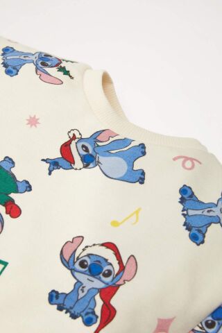 Kız Bebek 2'li Takım Disney Lilo & Stitch Bisiklet Yaka Sweatshirt Beli Lastikli Eşofman Altı