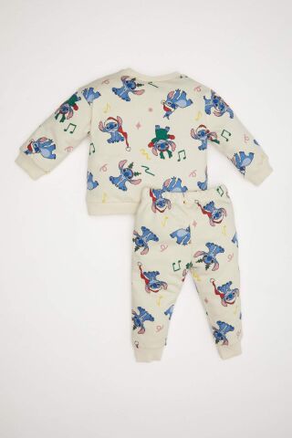 Kız Bebek 2'li Takım Disney Lilo & Stitch Bisiklet Yaka Sweatshirt Beli Lastikli Eşofman Altı