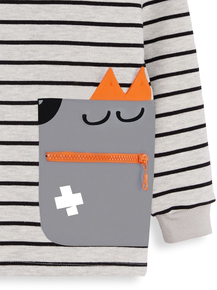 Cool Oversize Çizgili Gri Erkek Çocuk Sweatshirt