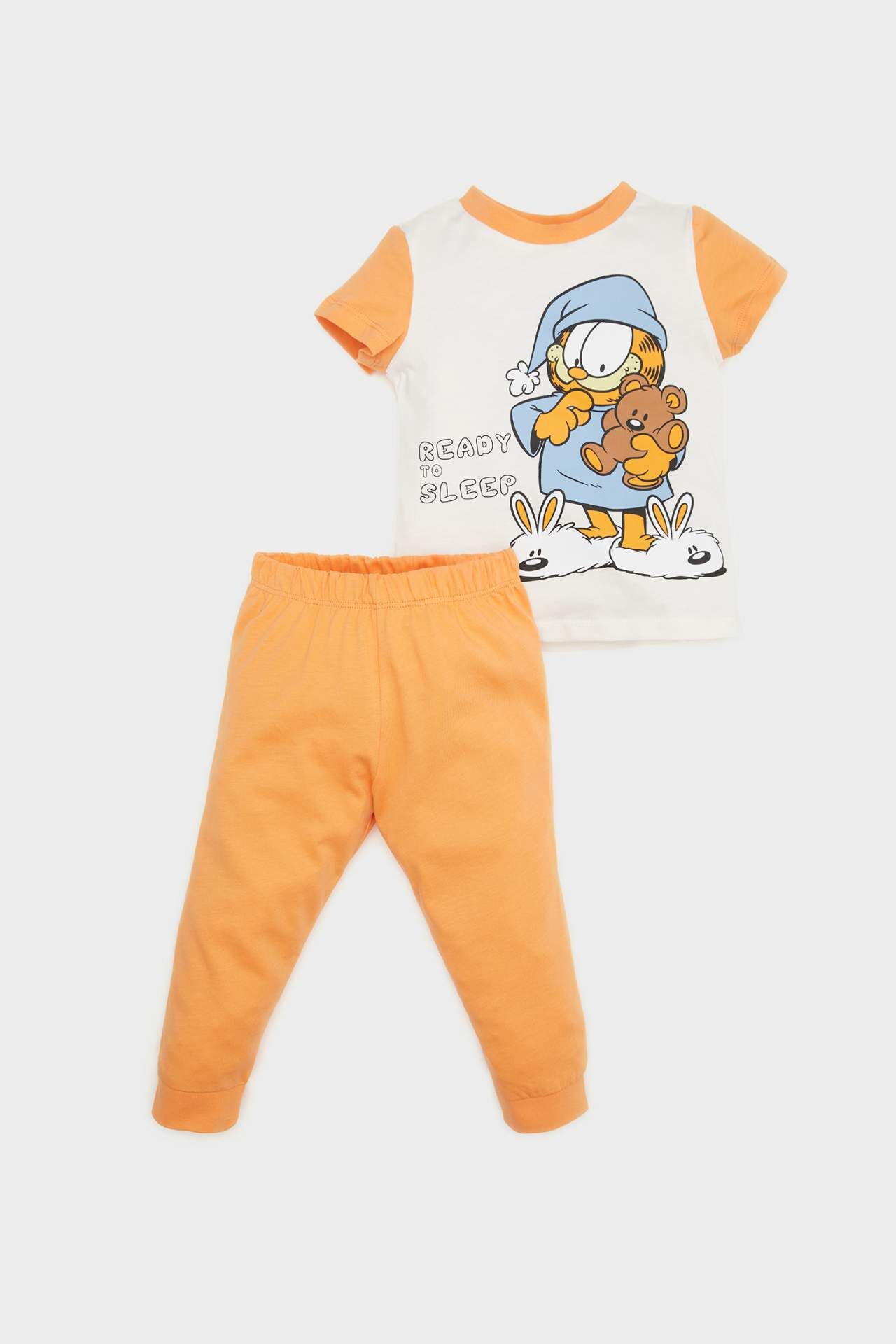 Erkek Bebek Garfield Pijama Takımı Kısa Kollu Penye Üst Beli Lastikli Uzun Alt