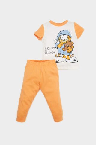 Erkek Bebek Garfield Pijama Takımı Kısa Kollu Penye Üst Beli Lastikli Uzun Alt