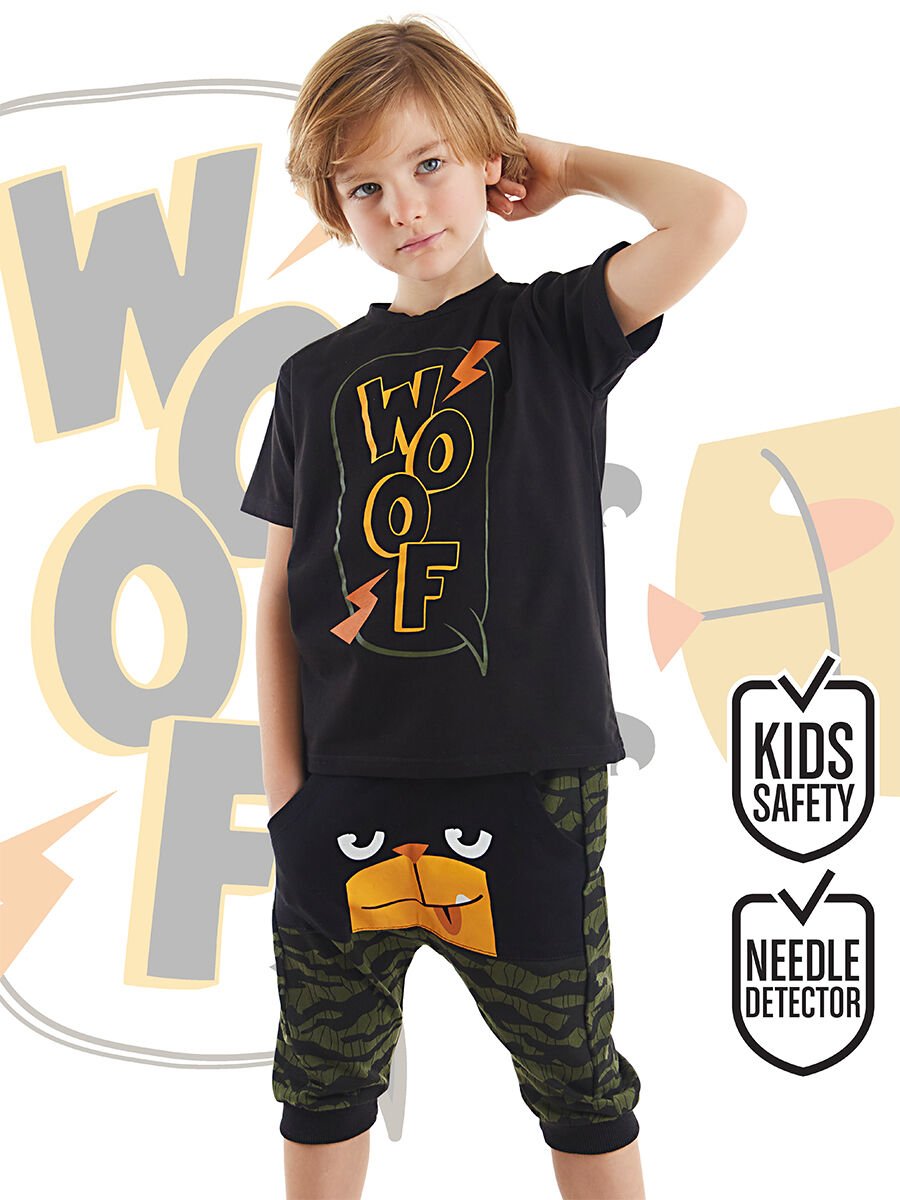 Woof Erkek Çocuk T-shirt Kapri Şort Takım 3 Y - Siyah, Haki