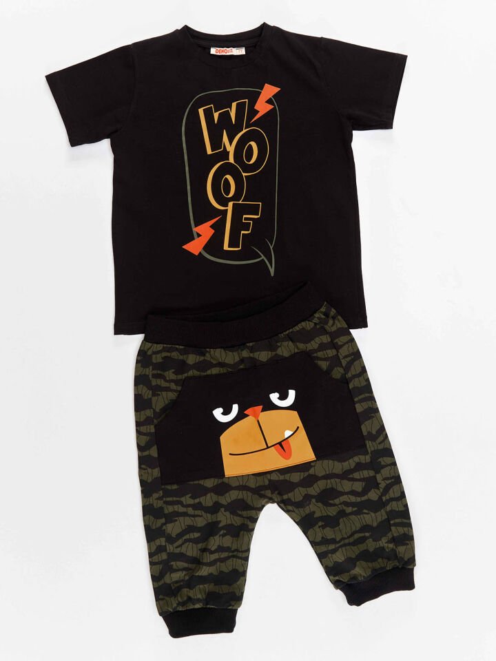 Woof Erkek Çocuk T-shirt Kapri Şort Takım 3 Y - Siyah, Haki