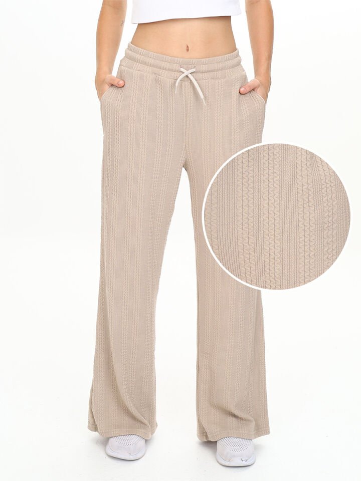 Kız Çocuk Geniş Paça Bej Basic Eşofman Altı 10 Y - Bej