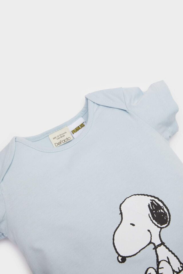 Erkek Bebek Yenidoğan Snoopy Penye Kısa Kollu Tulum