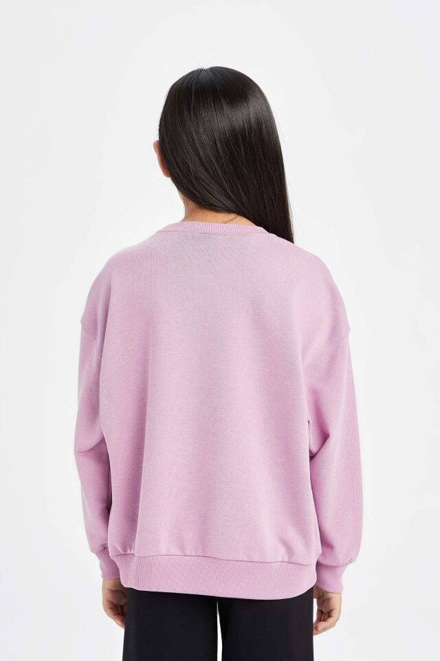 Kız Çocuk Relax Fit Bisiklet Yaka Üniversite Baskılı Sweatshirt
