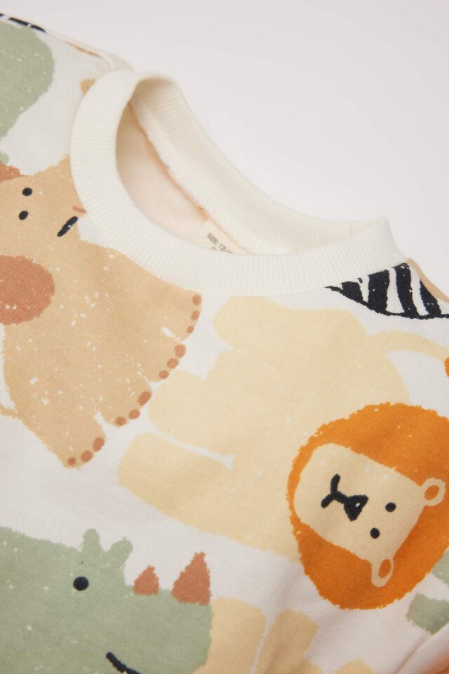 Erkek Bebek Bisiklet Yaka Hayvan Desenli Sweatshirt