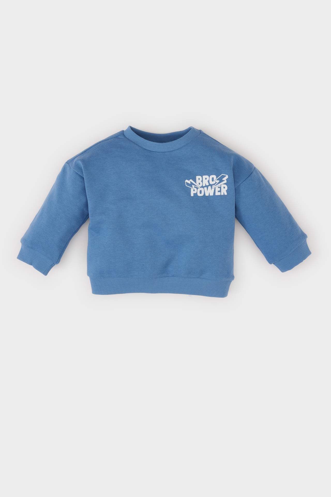 Erkek Bebek Bisiklet Yaka Baskılı Sweatshirt