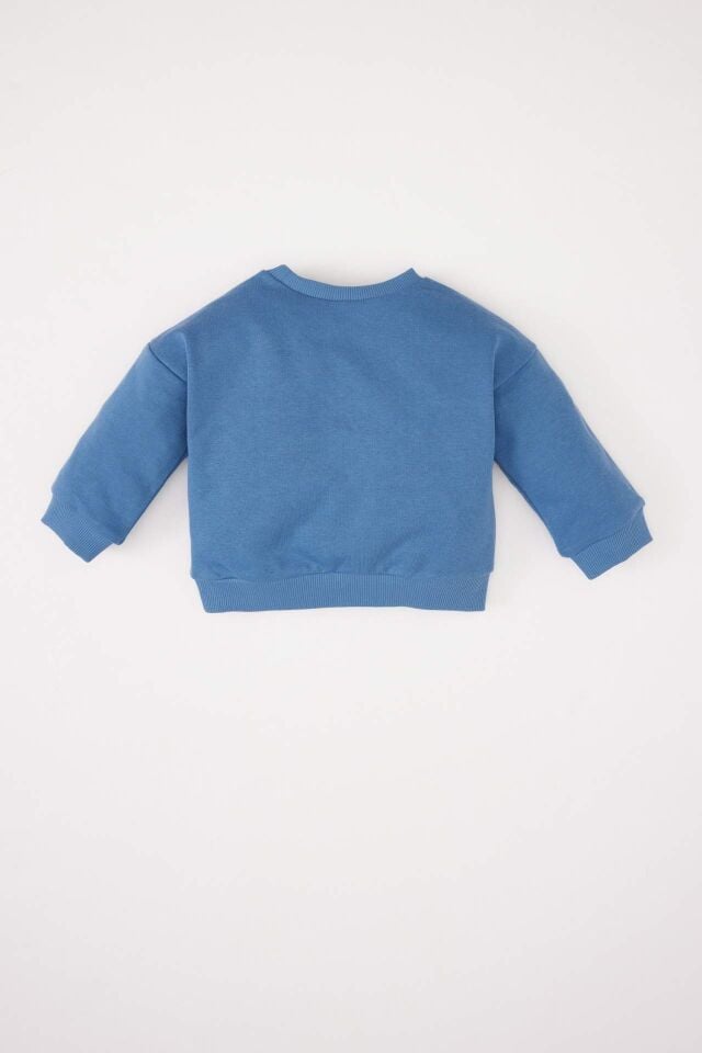 Erkek Bebek Bisiklet Yaka Baskılı Sweatshirt