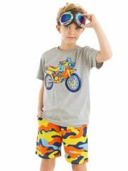 Motosiklet Kamuflaj Erkek Çocuk T-shirt Şort Takım 4 Y - Gri, Karışık