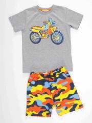 Motosiklet Kamuflaj Erkek Çocuk T-shirt Şort Takım 4 Y - Gri, Karışık