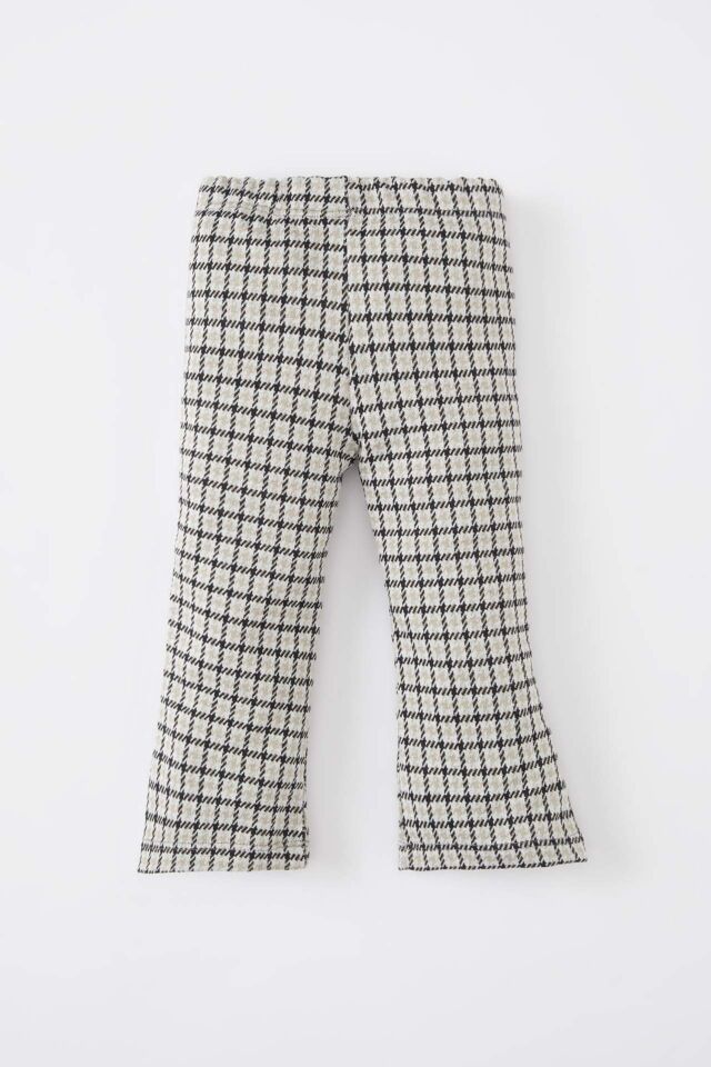 Kız Bebek Flare Fit Kareli Beli Lastikli Pantolon